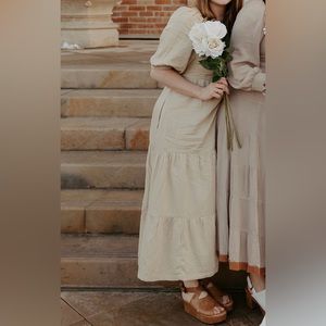 Gap Puff Tiered Midi Dress - Worn Once - Khaki Tan